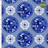 Digitally Printed Fabric with Watercolor Plate Tile Pattern
